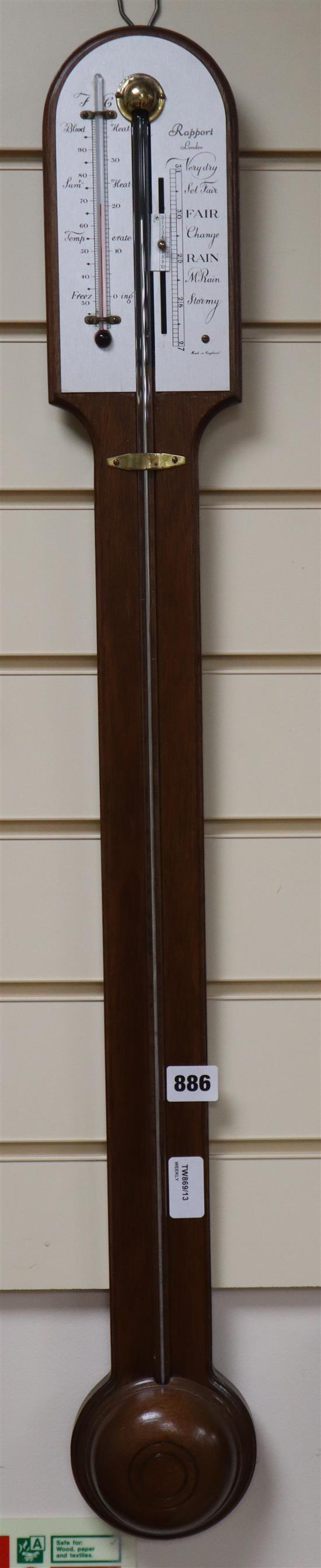 A modern mahogany stick barometer by Rapport, London H.90cm